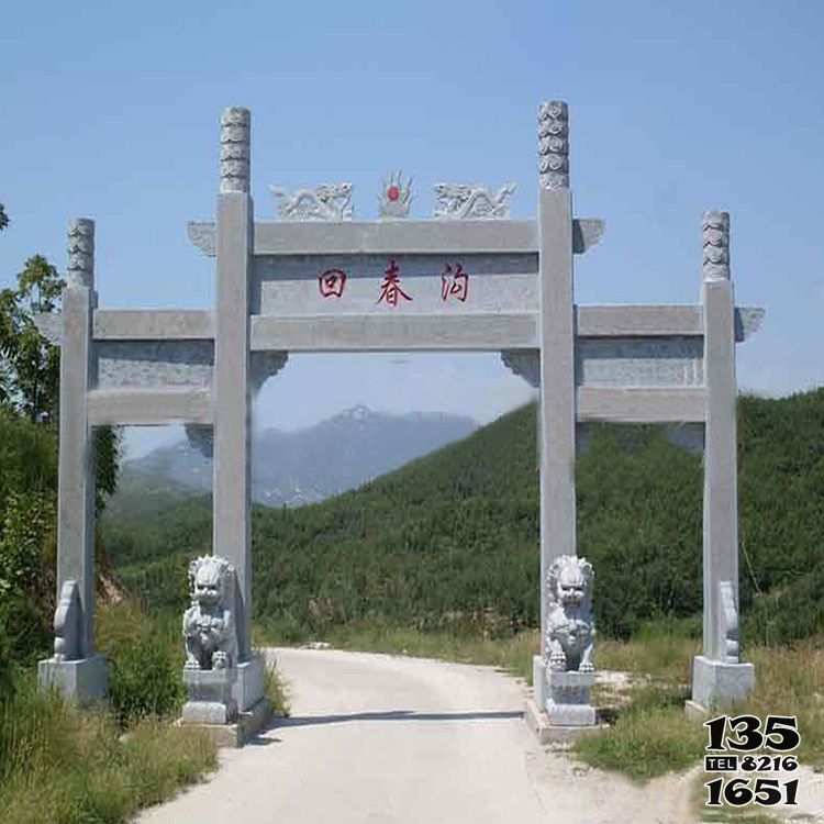 牌坊雕塑-景區(qū)入口無樓沖天柱簡(jiǎn)易牌坊雕塑高清圖片