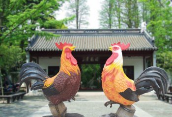 彩繪仿真公雞-玻璃鋼彩繪仿真公雞動物雕塑-適用于公園/小區(qū)/園林/農家院等處的動物雕塑