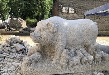 公園大理石母子豬石雕-石雕母子豬公園大理石動物雕塑