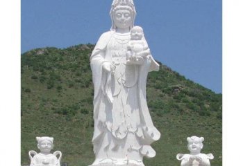 漢白玉送子觀(guān)音善財(cái)童子龍女雕塑-宗教廟宇送子觀(guān)音善財(cái)童子龍女雕像