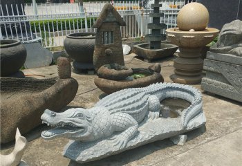 大理石動物鱷魚雕塑-公園鱷魚石雕