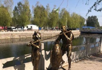 抬魚(yú)人物銅雕-抬魚(yú)人物銅雕，民俗抬魚(yú)人物銅雕