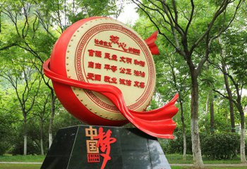 城市不銹鋼中國夢(mèng)鼓式造型雕塑-不銹鋼中國夢(mèng)黨建雕塑