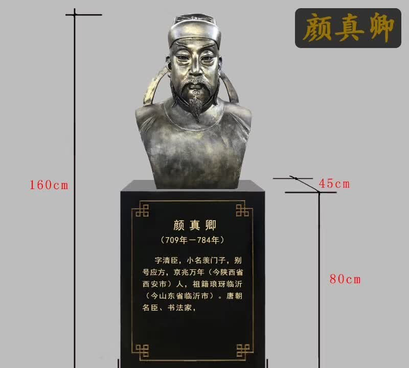 校園古代名人顏真卿頭像銅雕-校園古代名人銅雕 顏真卿頭像銅雕高清圖片